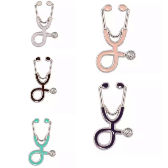 Accessories - Silver Stethoscope Scrub Nurse Pins Custom Colour